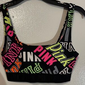 PINK Victoria's Secret Black Neon Logo Sports Bra